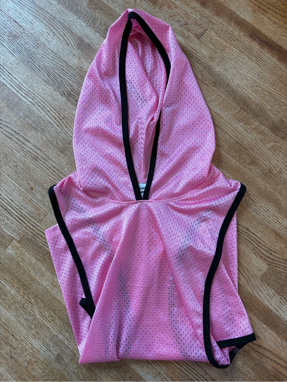 Firottii Pink Mesh Hooded Cover-Up with Black Trim Neon Pink Vest